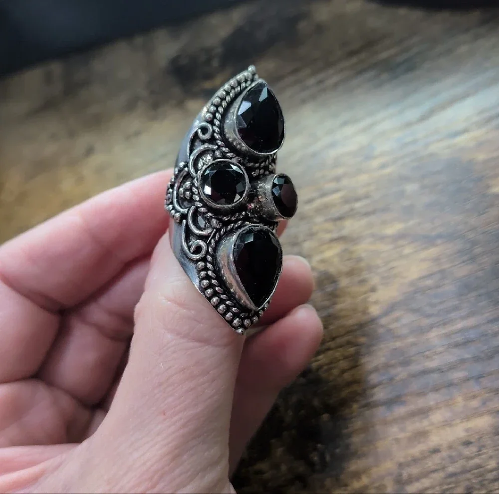 Black Onyx Gemstone Teardrop Statement Ring